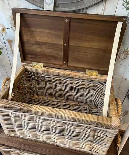 Rattan Storage Trunk with Wooden Top