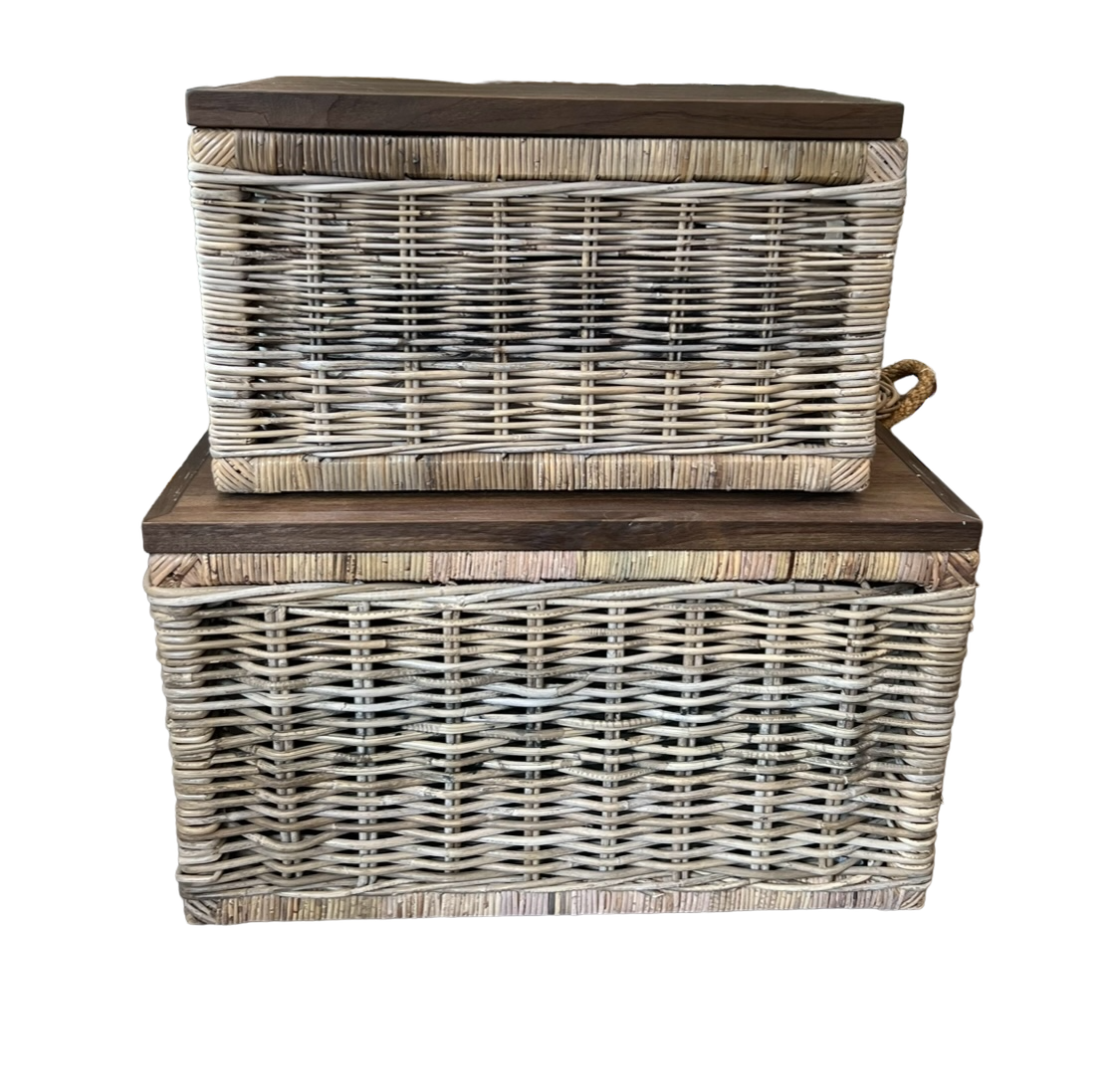 Rattan Storage Trunk with Wooden Top