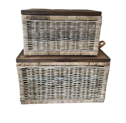 Rattan Storage Trunk with Wooden Top