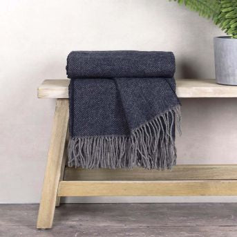 Navy & Grey Pure Wool Throw