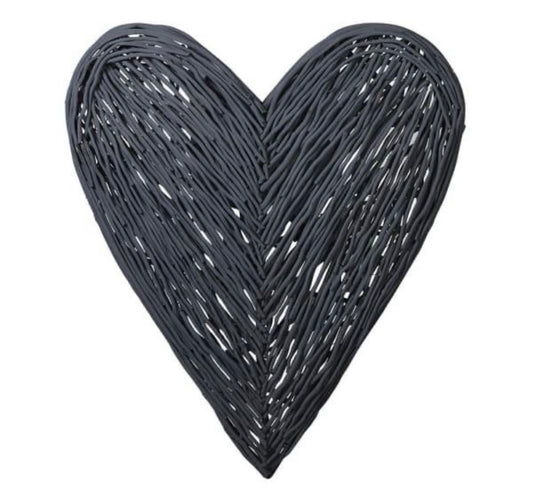 Large Wicker Wall Heart Grey